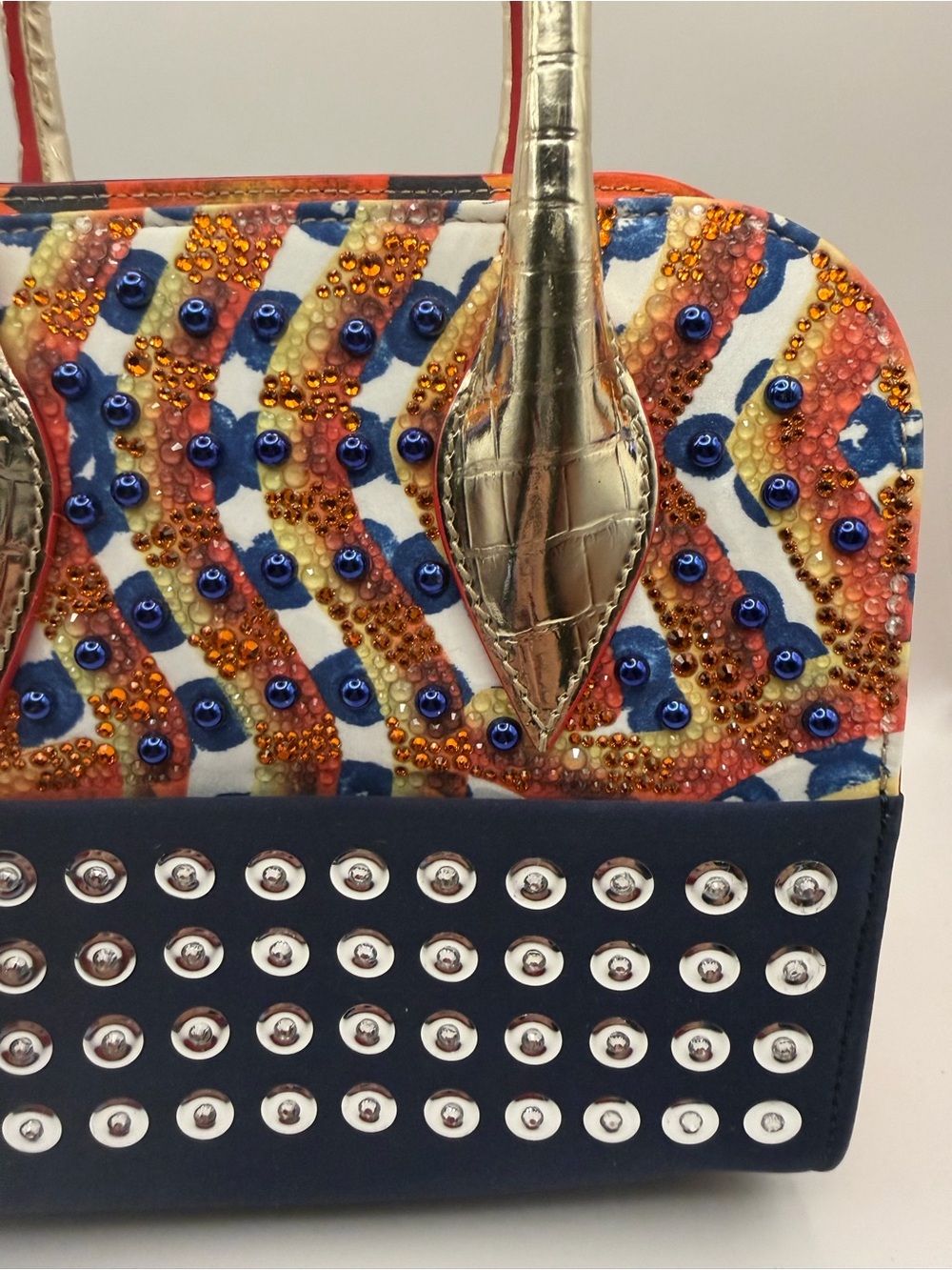 Christian Louboutin Eloise Top Handle Bag Embellished Printed Satin Mini. W/COA - Picture 2 of 14